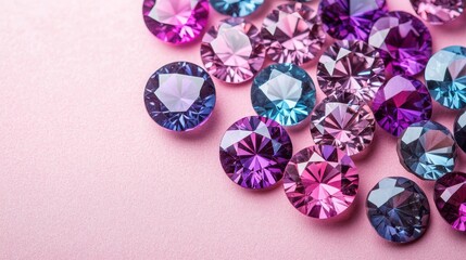 Fototapeta premium Colorful gems clustered on pink