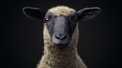 Naklejka premium Portrait of a sheep on black.