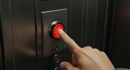3D Render of Finger Pressing Red Elevator Button