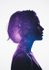 Abstract Illustration: Woman Silhouette with Cosmic Galaxy