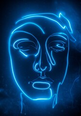 Abstract Illustration Glowing Neon Blue Face