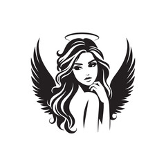 vector silhouette of a beautiful woman like an angel, simple black and white that can be edited