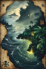 Fantasy Exploration Map with X Marks and Secret Locations