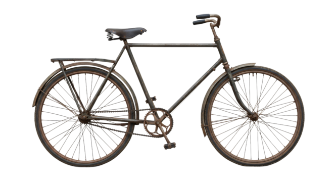 Antique bicycle resting against darkness oldfashioned wheels