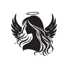 Obraz premium vector silhouette of a beautiful woman like an angel, simple black and white that can be edited