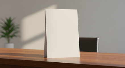 Blank Portrait-Oriented Sign Mockup on a Wooden Table