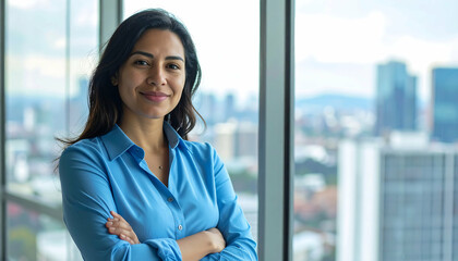 Confident Latina Businesswoman in Modern Office - Success Portrait