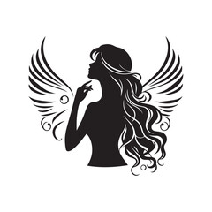 vector silhouette of a beautiful woman like an angel, simple black and white that can be edited