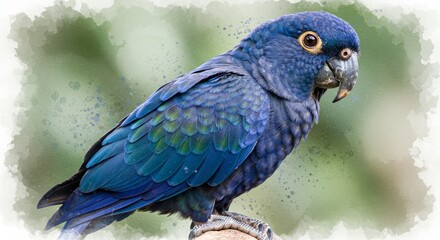 Obraz premium Illustration of a Blue Parrot Perched on a Branch