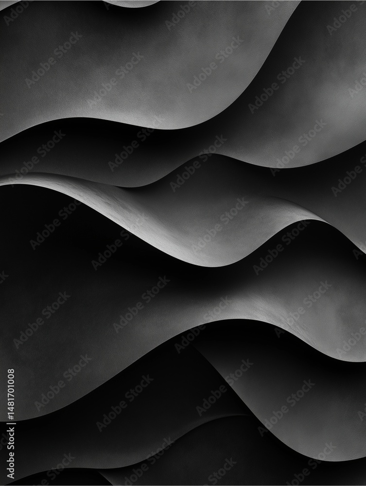 Poster elegant curves: a mesmerizing grayscale artwork featuring flowing, undulating curves that create a s