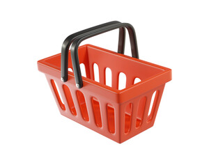 Red empty Shopping Basket from a supermarket for shopping. 3d rendering of the icon on a transparent background
