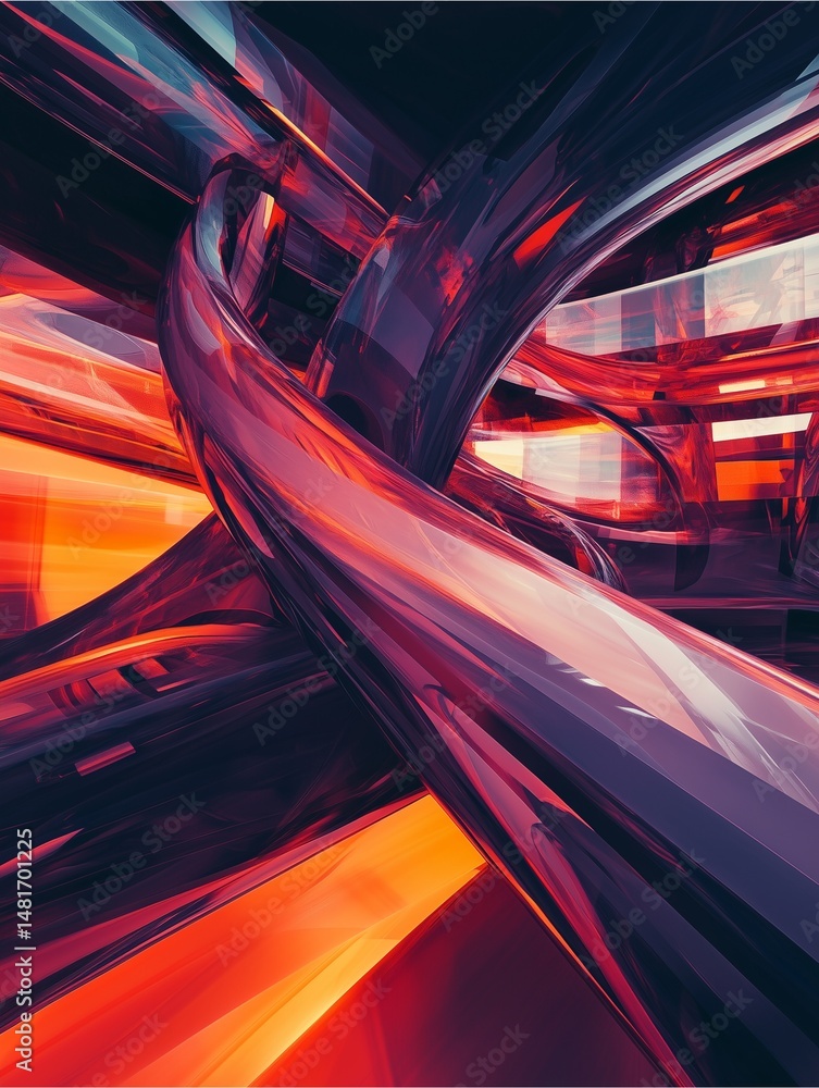 Poster abstract spiral of energy: dynamic interplay of vibrant colors and twisting shapes, a visual embodim