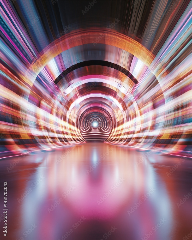 Poster journey through the core: a mesmerizing tunnel of light beckons, its abstract design of vibrant colo