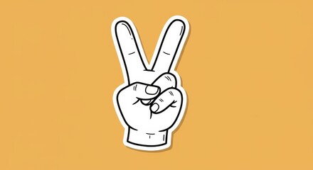 Fototapeta premium Illustration of Peace Sign Hand Gesture on Orange Background