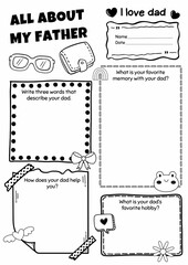 All About My Father Worksheet for Grades 2-6, Father's Day Writing Prompts, Creative Writing Activity, Writing Practice, English Worksheet