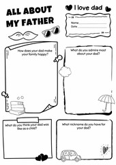 All About My Father Worksheet for Grades 2-6, Father's Day Writing Prompts, Creative Writing Activity, Writing Practice, English Worksheet