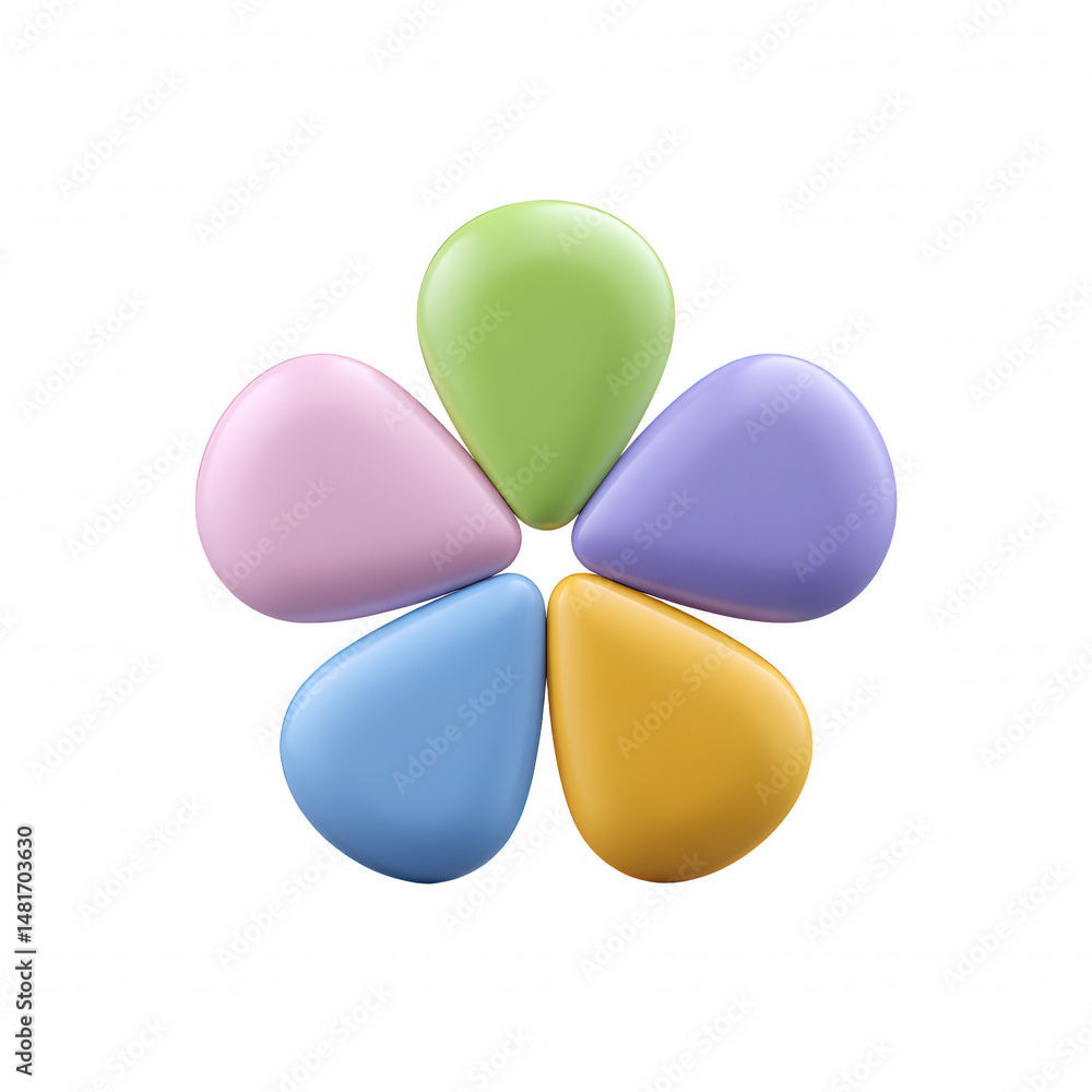 Poster an abstract flower shape is formed by five brightly colored smooth petals in soft pastel tones creat