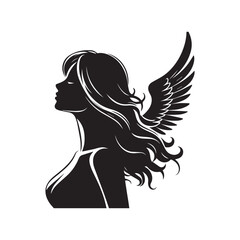 vector silhouette of a beautiful woman like an angel, simple black and white that can be edited
