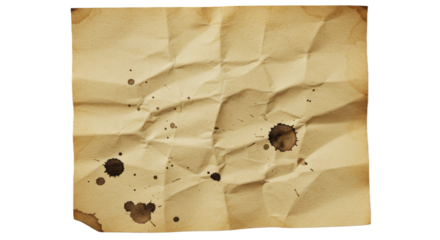 Crumpled antique paper with ink splatters