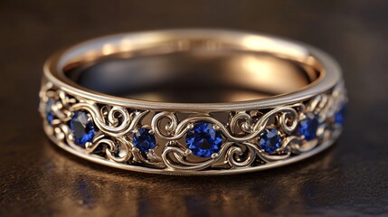 Exquisite Gold Ring with Sapphire Gems