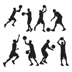 Basketball Player Silhouette Vector – Dribble, Dunk, and Shoot Poses Clipart