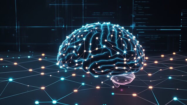 human brain with binary code