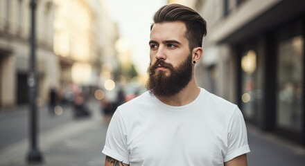 Fototapeta premium Photo: Portrait of a Bearded Man in a City Street