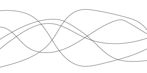 Abstract wavy black curved line on transparent background. 