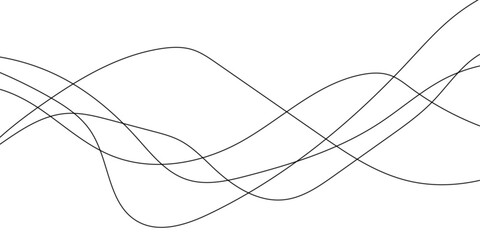 Abstract wavy black curved line on transparent background. 