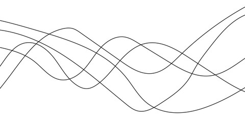 Abstract wavy black curved line on transparent background. 