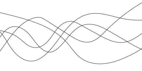 Abstract wavy black curved line on transparent background. 