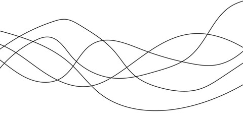 Abstract wavy black curved line on transparent background. 