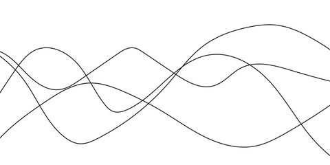 Abstract wavy black curved line on transparent background. 