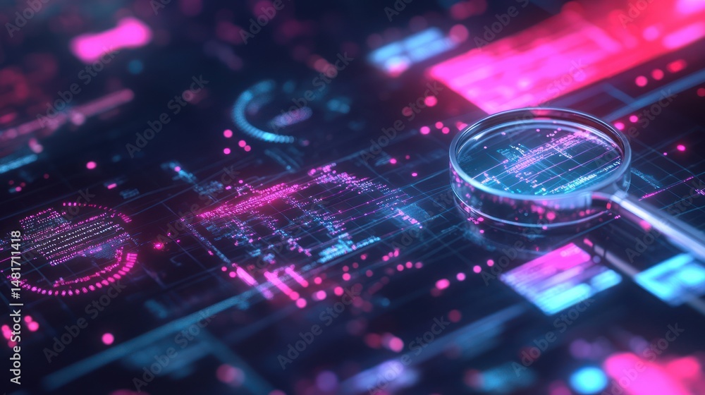 Poster detailed scrutiny: a technological overview with a magnifying lens perspective