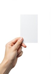 Photo Hand Holding Blank White Card On White Background
