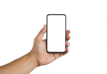 Photo Hand Holding Smartphone Blank Screen White Background