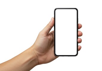 Photo Hand Holding Smartphone Blank Screen White Background