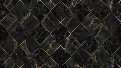 Elegant black marble tiles with gold accents a luxurious diamond pattern design for upscale interiors Sophisticated