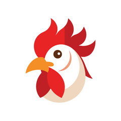 Cartoon depiction of a cheerful rooster head on a white background for various design projects