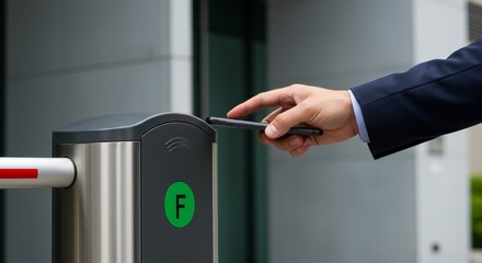 Photo Man Using Key Fob Access Building Security Gate