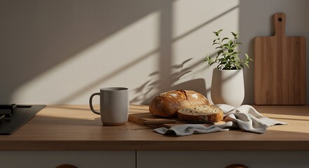 Morning Still Life: Sourdough Bread, Coffee Mug and Sunlight Play