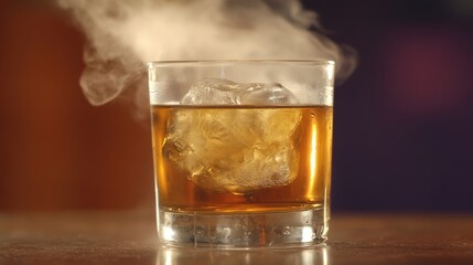 Refreshing iced tea with billowing mist and dark background: cool drink perfect for summer refreshment and beverage advertising 