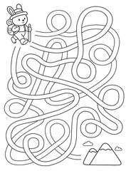 Maze activity sheet for children. Kids labyrinth puzzle. Black and white maze puzzle game for children with cute rabbit illustration.	