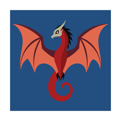 Fototapeta premium Illustration of a majestic red dragon with orange wings on a dark blue background