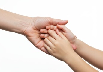 Photo of Adult and Child Holding Hands on White Background