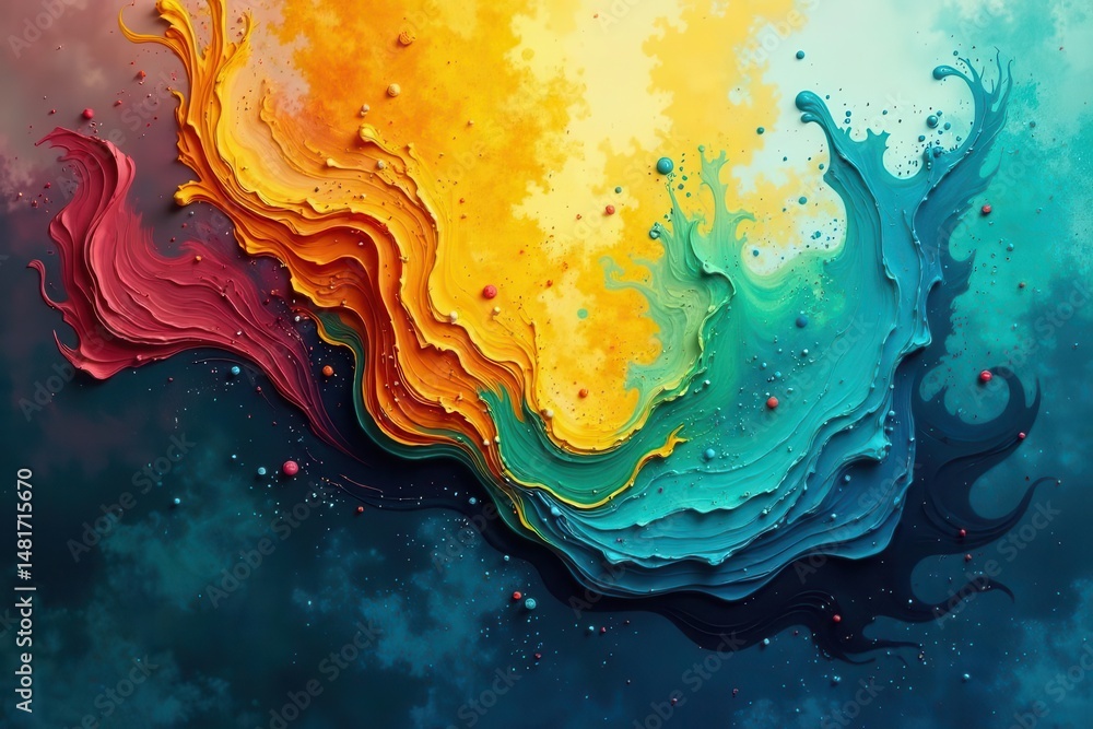 Wall mural abstract swirling hues of vivid color in a layered textured design featuring deep ocean tones and br