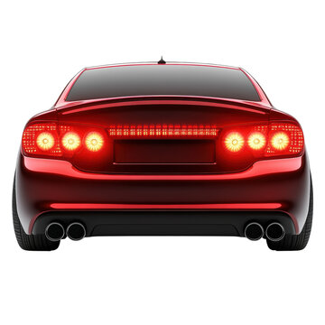 Sleek crimson sports car gleams taillights ablaze showcasing power and on transparent background