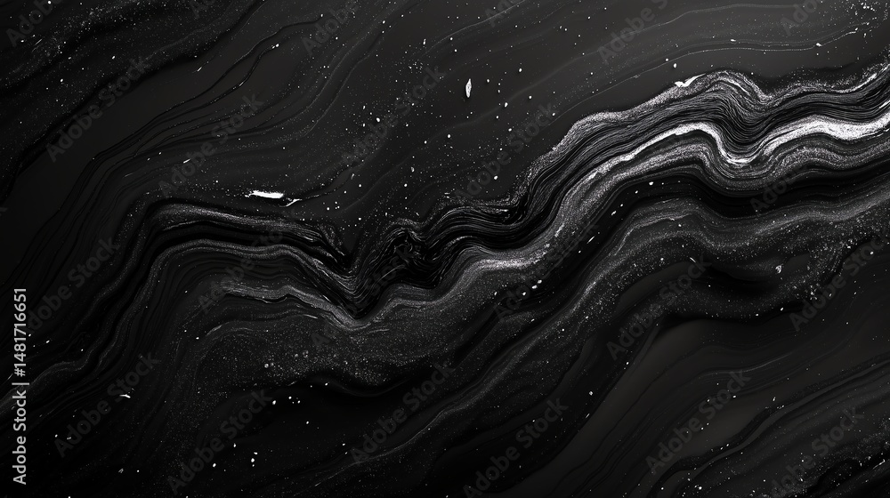 Poster smooth flowing black abstract background with modern liquid texture, minimalist design and copy spac