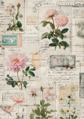 Worn postcard-style flower illustrations perfect for junk journals, vintage art, and creative collages