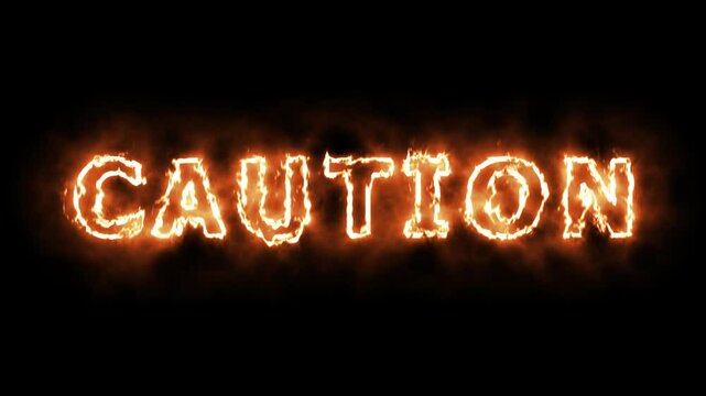 Caution text animation fire title simple element asset visual digital alpha transparent background